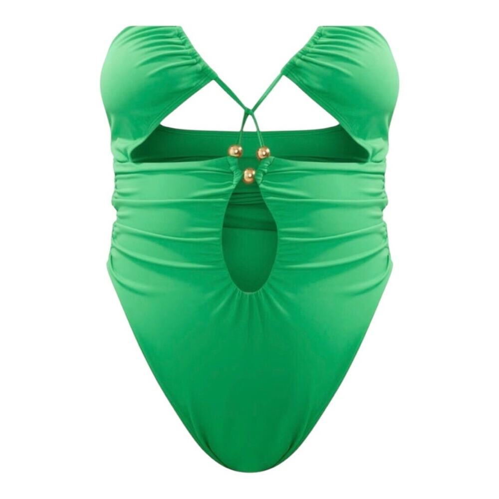 PrettyLittleThing Green Bead Detail Ruched Cut Out Plus Swimsuit Women’s Size 22 - Picture 15 of 15